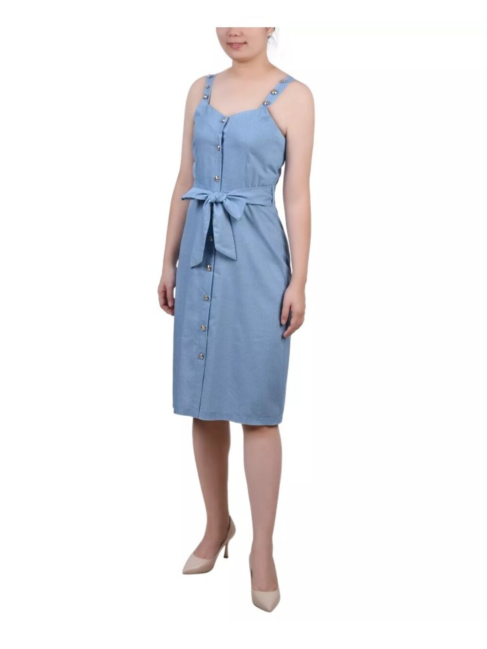 NY Collection Womens Petites Cotton Knee-Length Shirtdress Blue Size PXL NWT